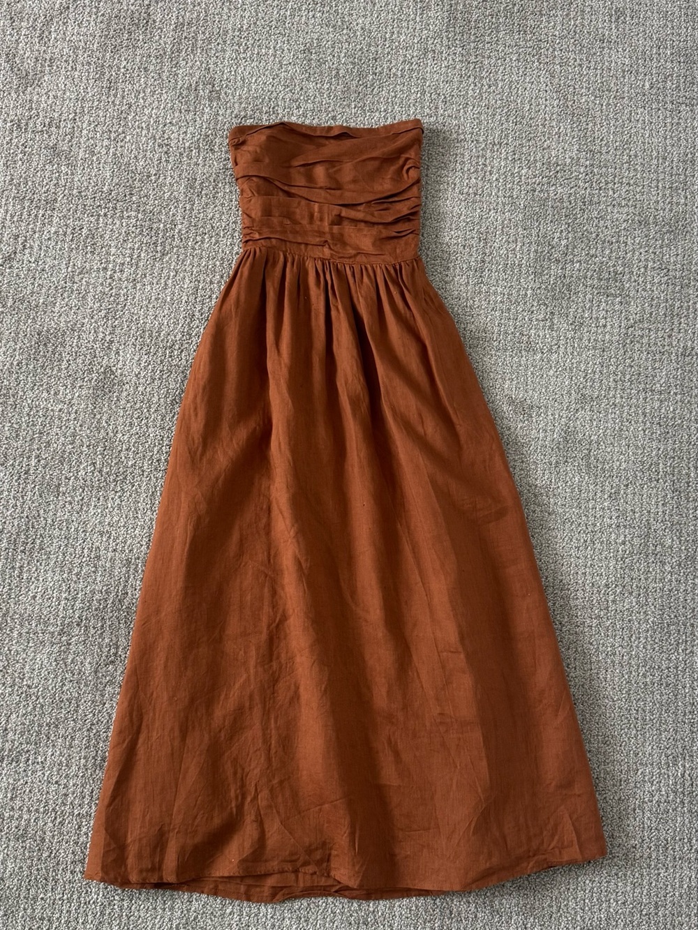 DISSH Terracotta Linen Strapless Midi Dress